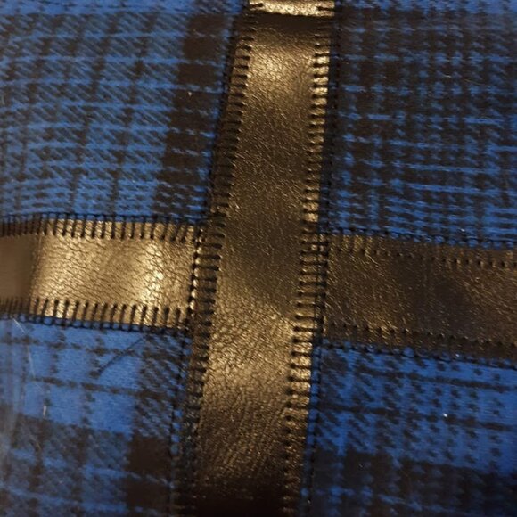 New Classic Plaid Wool Top handle Purse Shoulder bag Blue Black Faux leathertrim - Picture 4 of 10